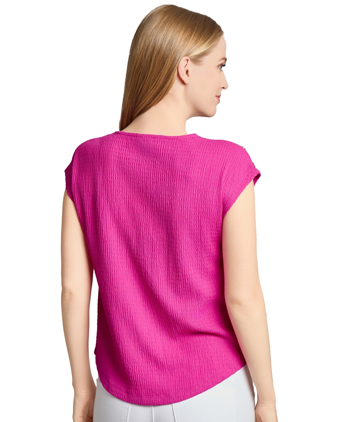 Jones New York Button Accent Cap Sleeve Top In Pink
