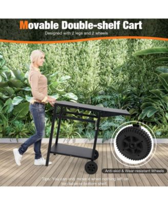 Movable Outdoor Grill Cart with Folding Tabletop and Hooks