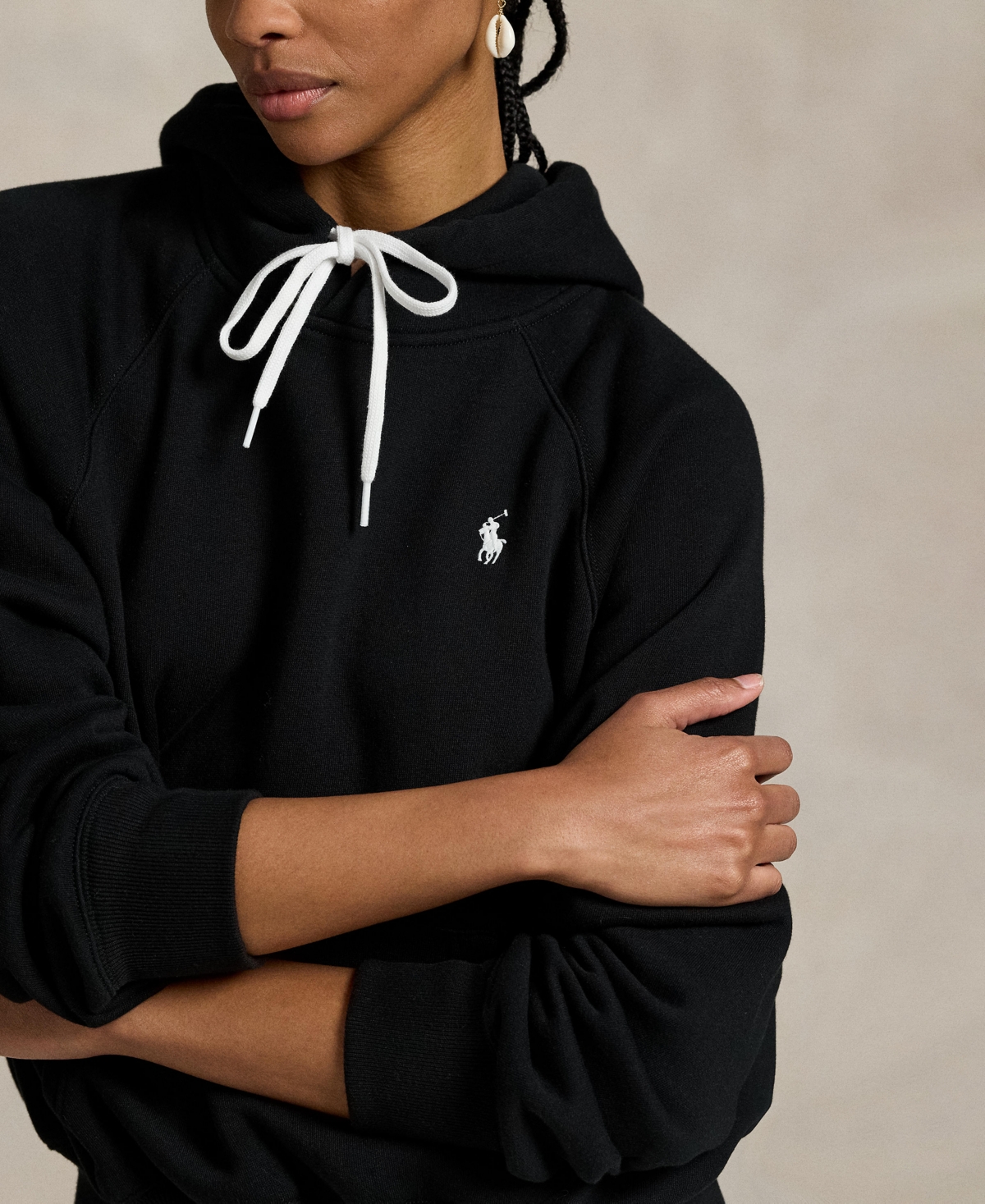 Polo Ralph Lauren Women's Shrunken Fit Fleece Hoodie Sweatshirt In Black