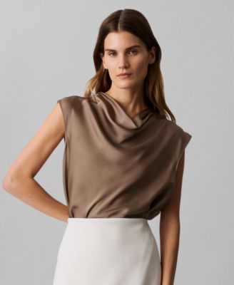 Calvin Klein - Women's Cap-Sleeve Satin Cowlneck Blouse