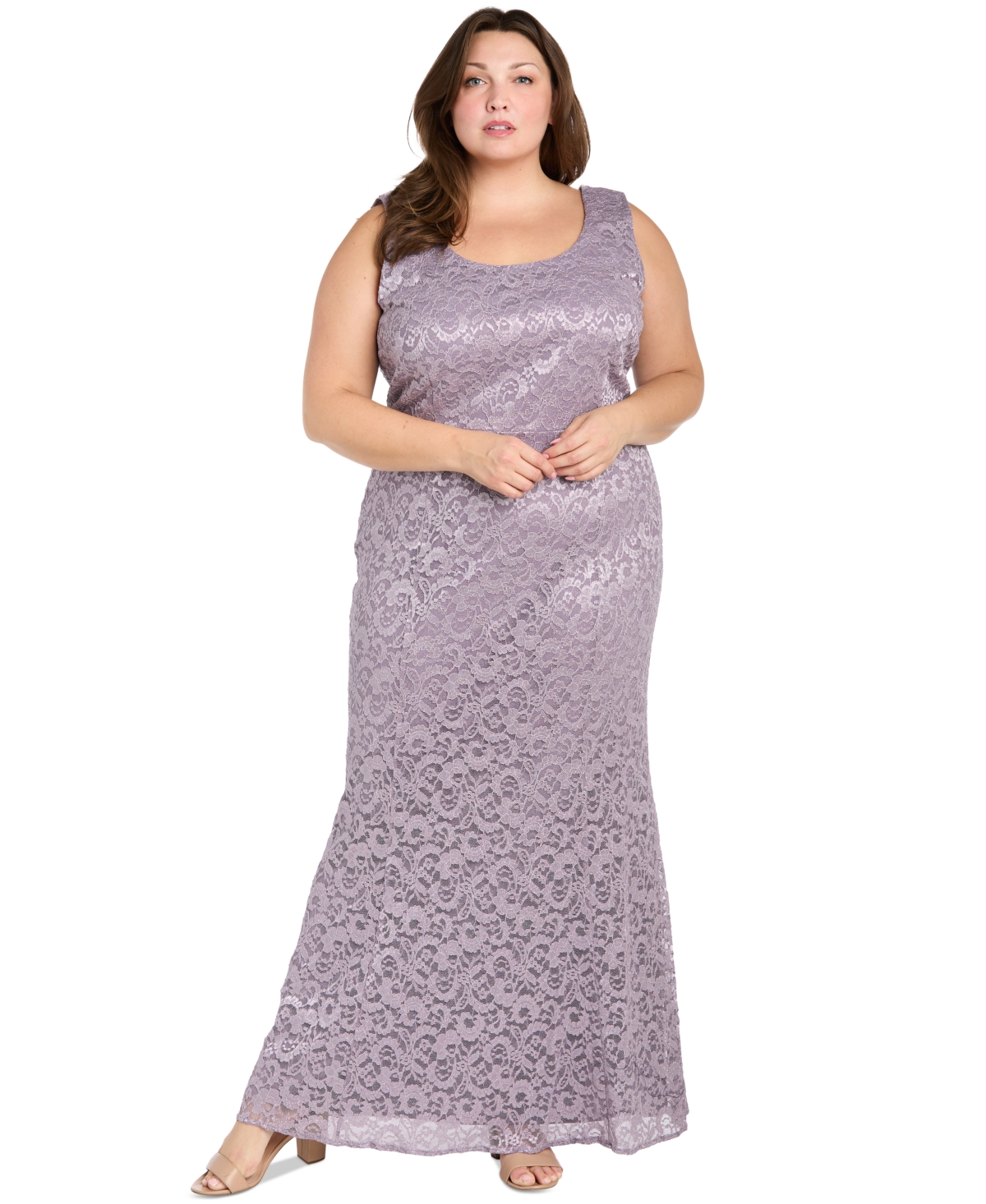 R & M Richards Plus Size Metallic Lace Jacket And Dress In Purple