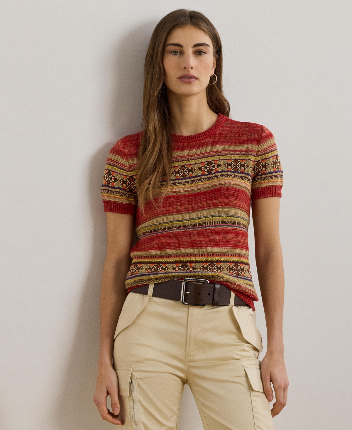 Ralph Lauren Women's Geo-striped Short-sleeve Sweater
