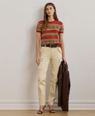 Women's Geo-Striped Short-Sleeve Sweater