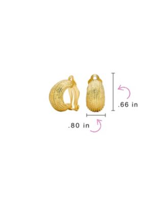 Ribbed Grooved Cable Rope Stripe Wide Half Hoop Dome Clip On Earrings Non Pierced Ears Gold Tone Plated