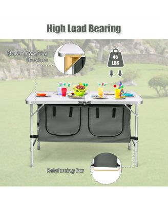 Folding Camping Table Aluminum Height Adjustable w/ Storage Organizer