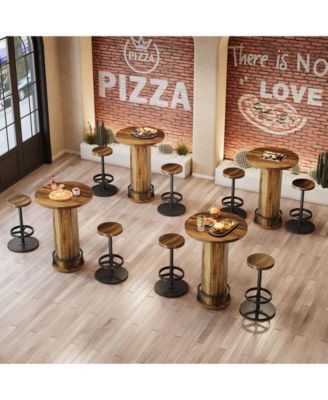 3Pc Metal Industrial Bistro Set with Round Pub Table and 2 Barstools