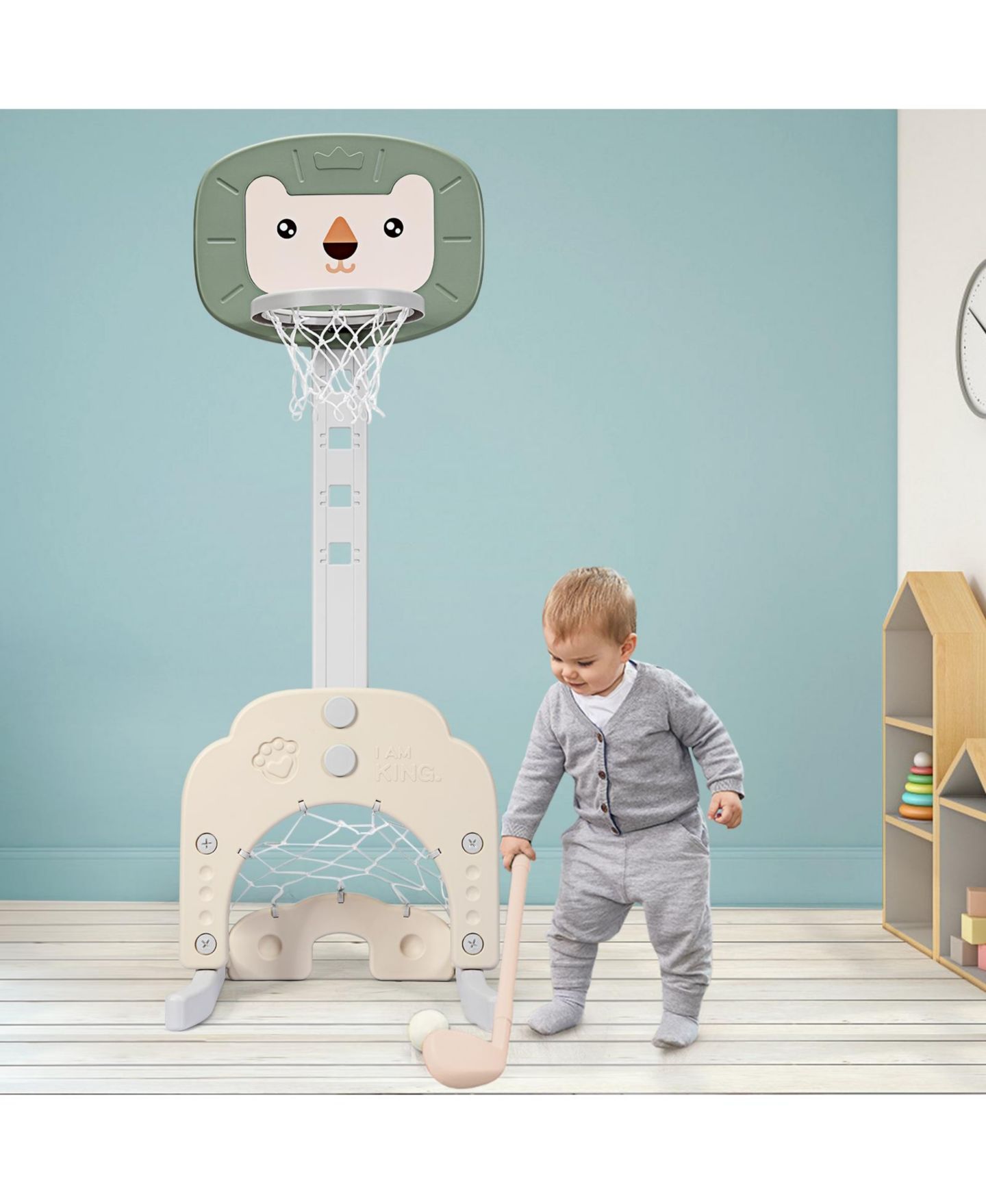 Детские игрушки Mecale 3-in-1 Adjustable Basketball Hoop Sports Set, Ages 2-7, цвет: Серый — фото 3