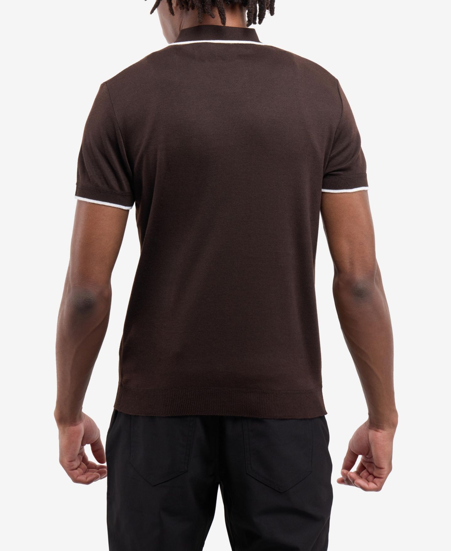 Мужские топы SPRING + MERCER Johnny Collar Short Sleeve Sweater Polo, цвет: Коричневый / Белый — фото 2