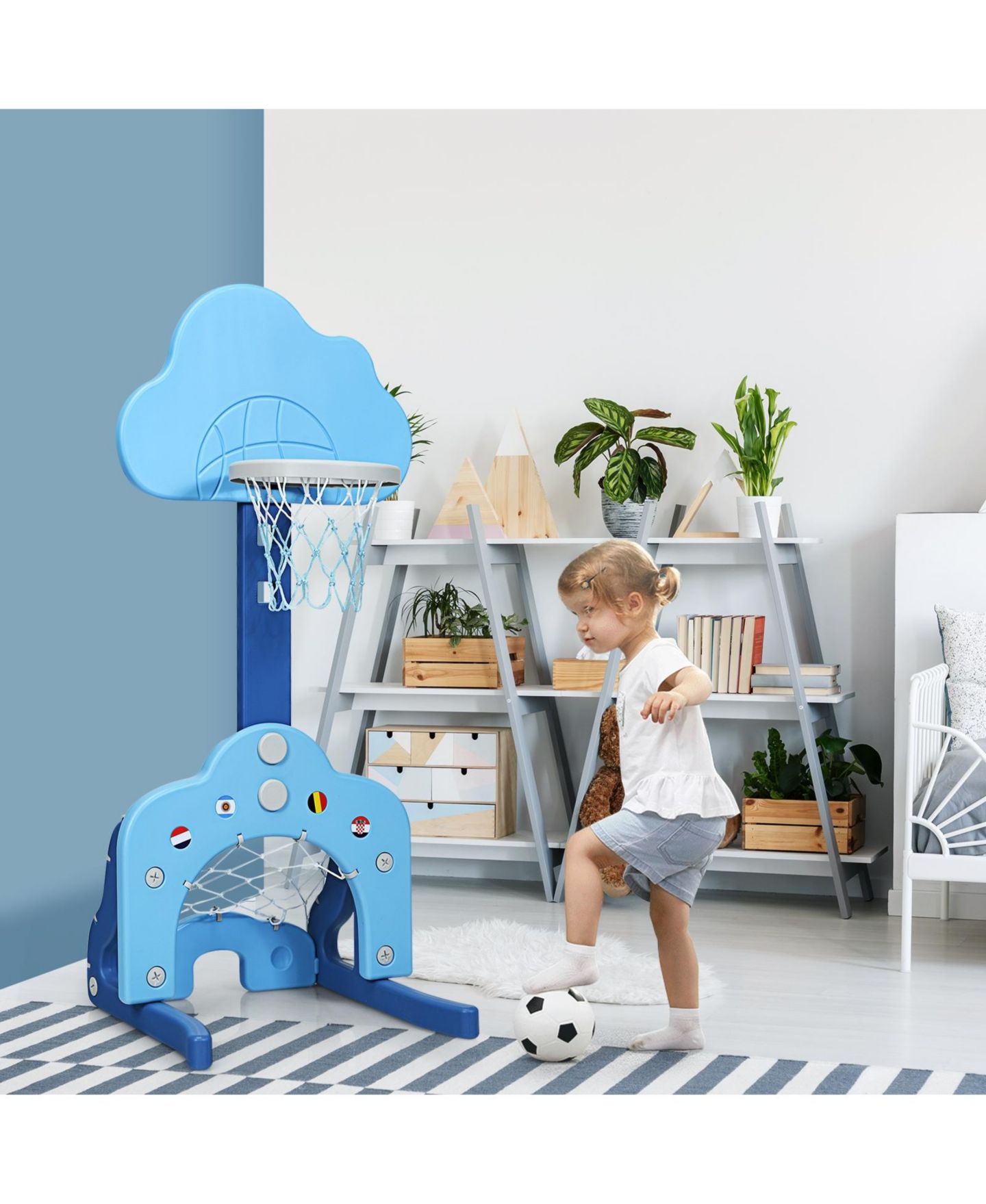 Детские игрушки Mecale 3-in-1 Adjustable Basketball Hoop Set, Ages 2-7, цвет: Синий — фото 9