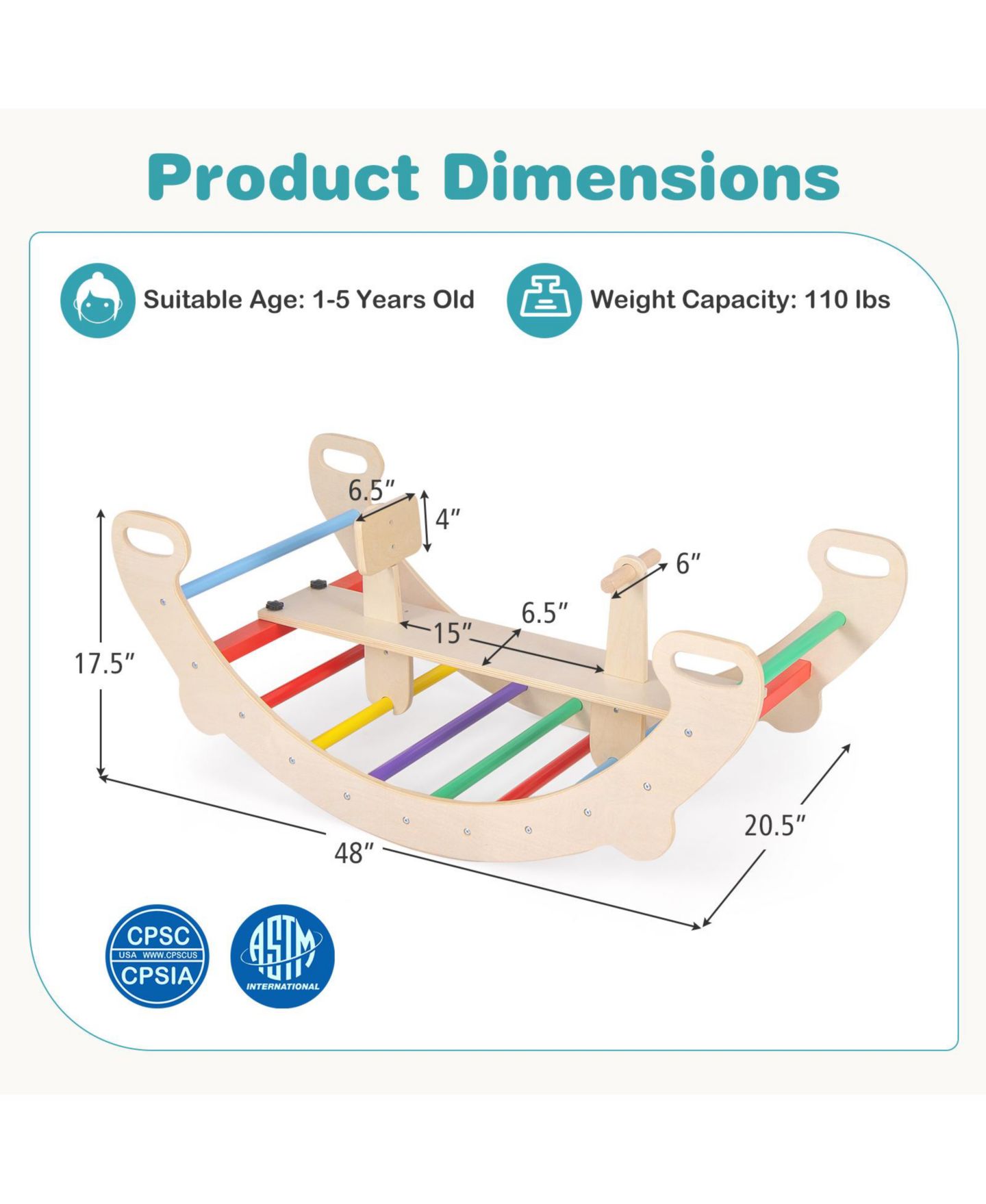 Детская игрушка Mecale 4-in-1 Wooden Climbing Toy with Rocker and Crawling Tunnel, Ages 1-5, цвет: Натуральный — фото 3