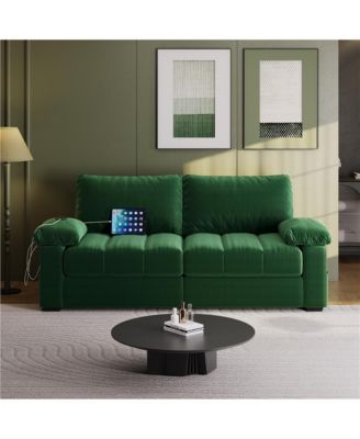 2-Seater Velvet Couch with Pillow Top Arms, Blue