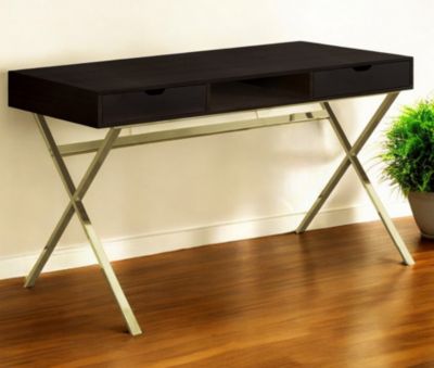 Modern 24" Computer Desk with Dark Brown Finish and Gold Accents Two Drawers for Storage