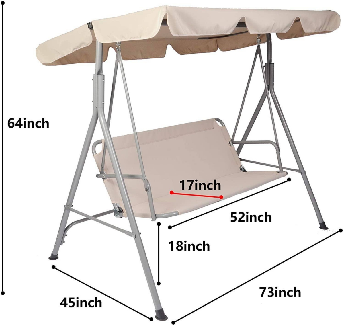 Outdoor Porch Patio Swing Chair with Stand and Waterproof Canopy All Weather Resistant Swing Bench