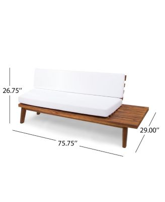 Indoor Minimalist Acacia Wood Right-Sided Sofa with White Cushions, Sandblast Finish