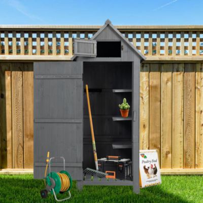 30.3inch L x 21.3inch W x 70.5inch H Outdoor Storage Cabinet Tool Shed Wooden Garden Shed Gray