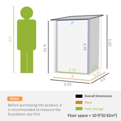 3.3ft x 3.4ft Outdoor Storage Shed Galvanized Metal Utility Garden Tool House Lockable Door Gray