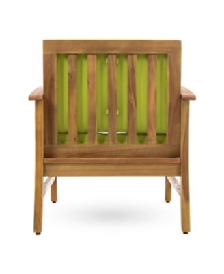 Giancarlo Teak Acacia Wood Outdoor Patio Club Chair with Green Cushions