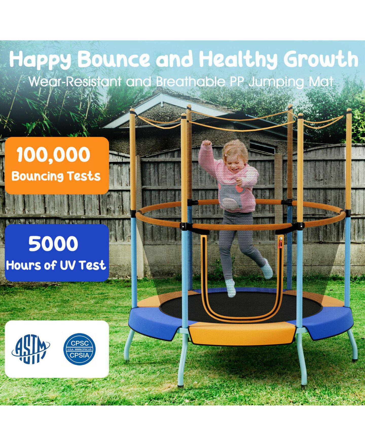 Детская игрушка Mecale 48" Toddler Trampoline with Safety Enclosure Net, Heavy-Duty, Ages 3+, цвет: Оранжевый — фото 4
