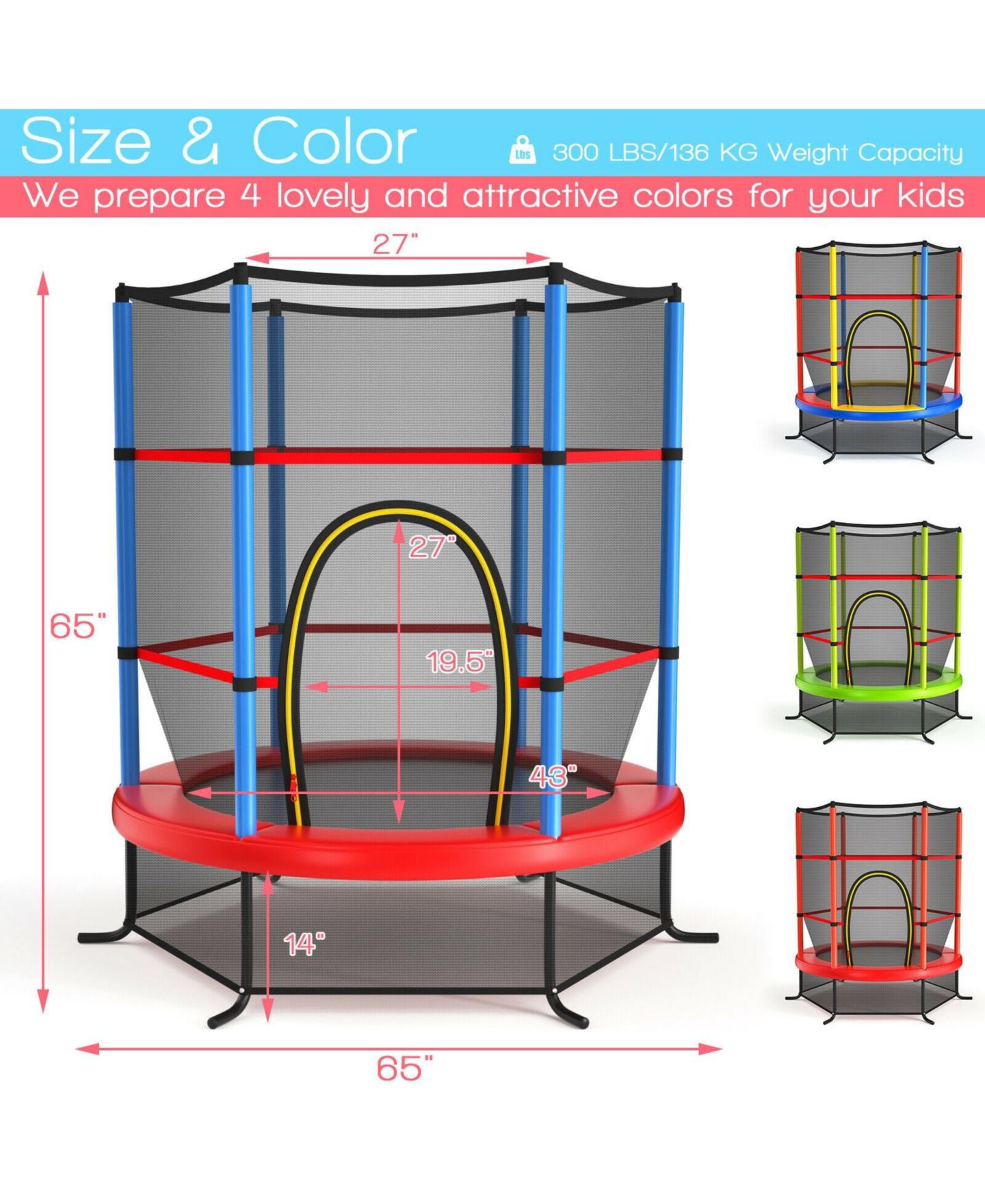 Детская игрушка Mecale 55 Inch Trampoline with Enclosure Net, Ages 3+, цвет: Синий — фото 3