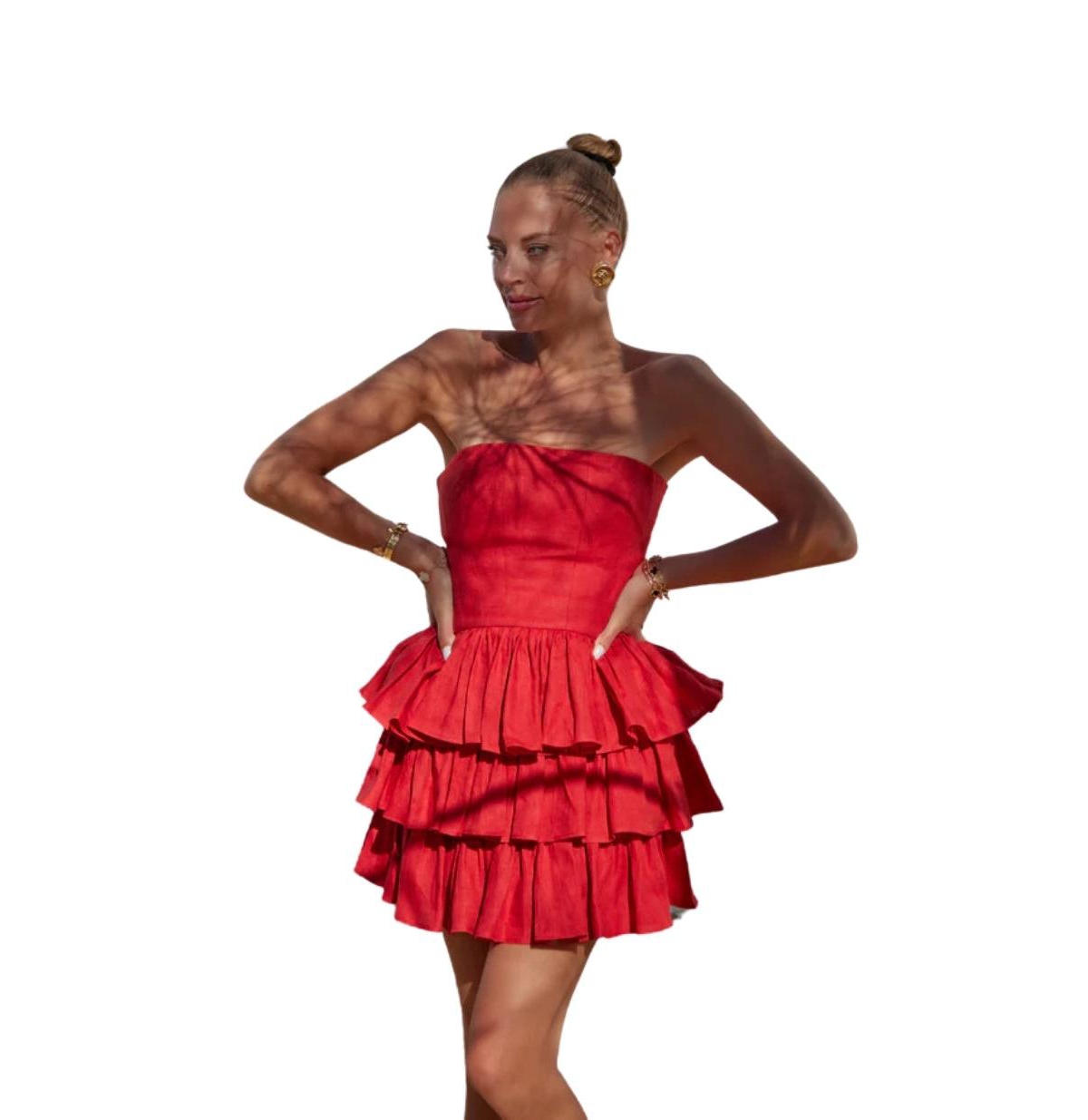 Women's Mila Linen Strapless Mini Dress - Red
