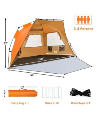 3-4 Person Easy Pop Up Beach Tent UPF 50+ Portable Sun Shelter