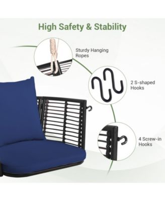Single Person Hanging Seat with Woven Rattan Backrest for Backyard
