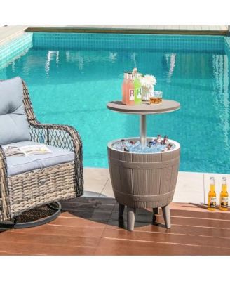 10 Gallon Cooler Bar Table Outdoor Coffee Table Ice Bucket with Telescopic Tabletop for Beer and Wine