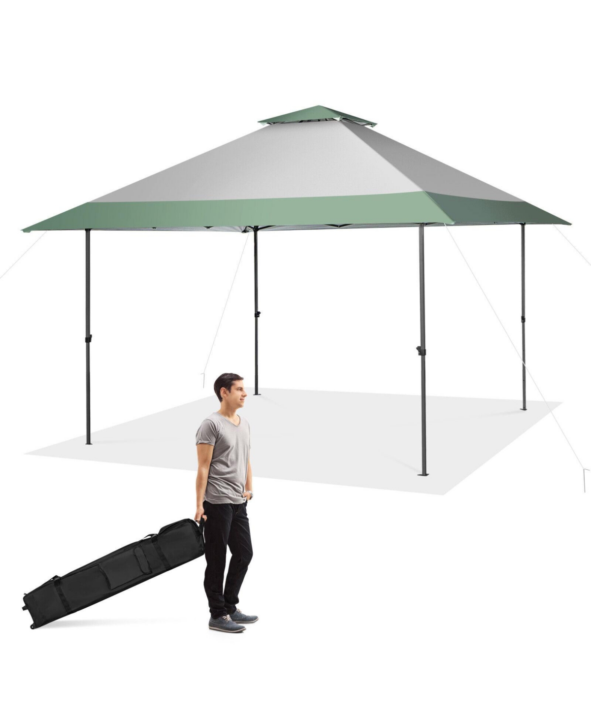 13 x 13 Feet Pop-Up Patio Canopy Tent with Shelter and Wheeled Bag - Grey