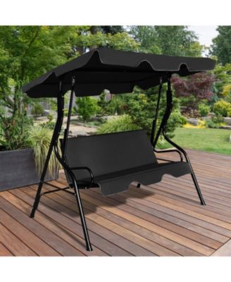 3 Seat Outdoor Patio Canopy Swing with Cushioned Steel Frame