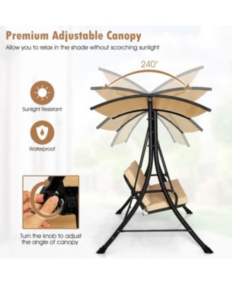 3-Seat Outdoor Porch Swing with Adjustable Canopy and Padded Cushions