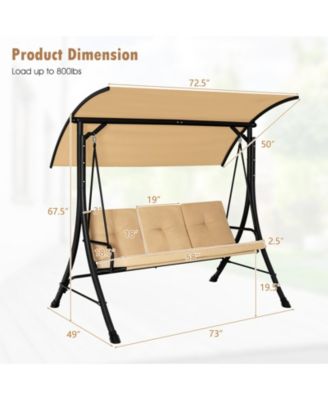 3-Seat Outdoor Porch Swing with Adjustable Canopy and Padded Cushions