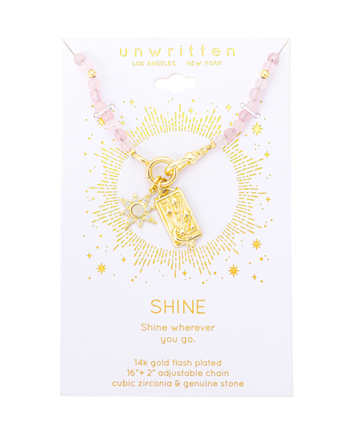 Unwritten Rose Quartz And Mother Of Pearl Beaded Celestial Charm Necklace