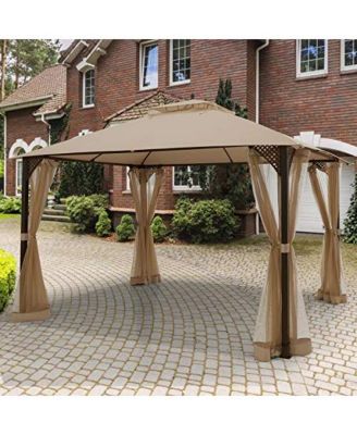 12 x 10 Feet Outdoor Double Top Patio Gazebo with Netting
