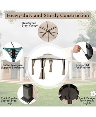 12 x 10 Feet Outdoor Double Top Patio Gazebo with Netting