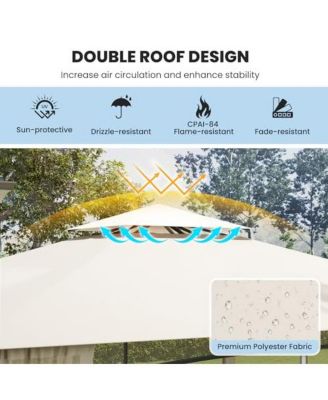 12 x 10 Feet Outdoor Patio Gazebo with Netting and 2-Tier Canopy Roof