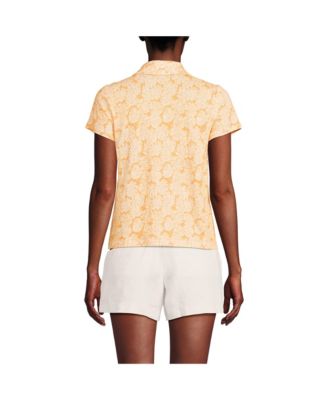 Women's Linen Blend Short Sleeve Button Front Polo Top