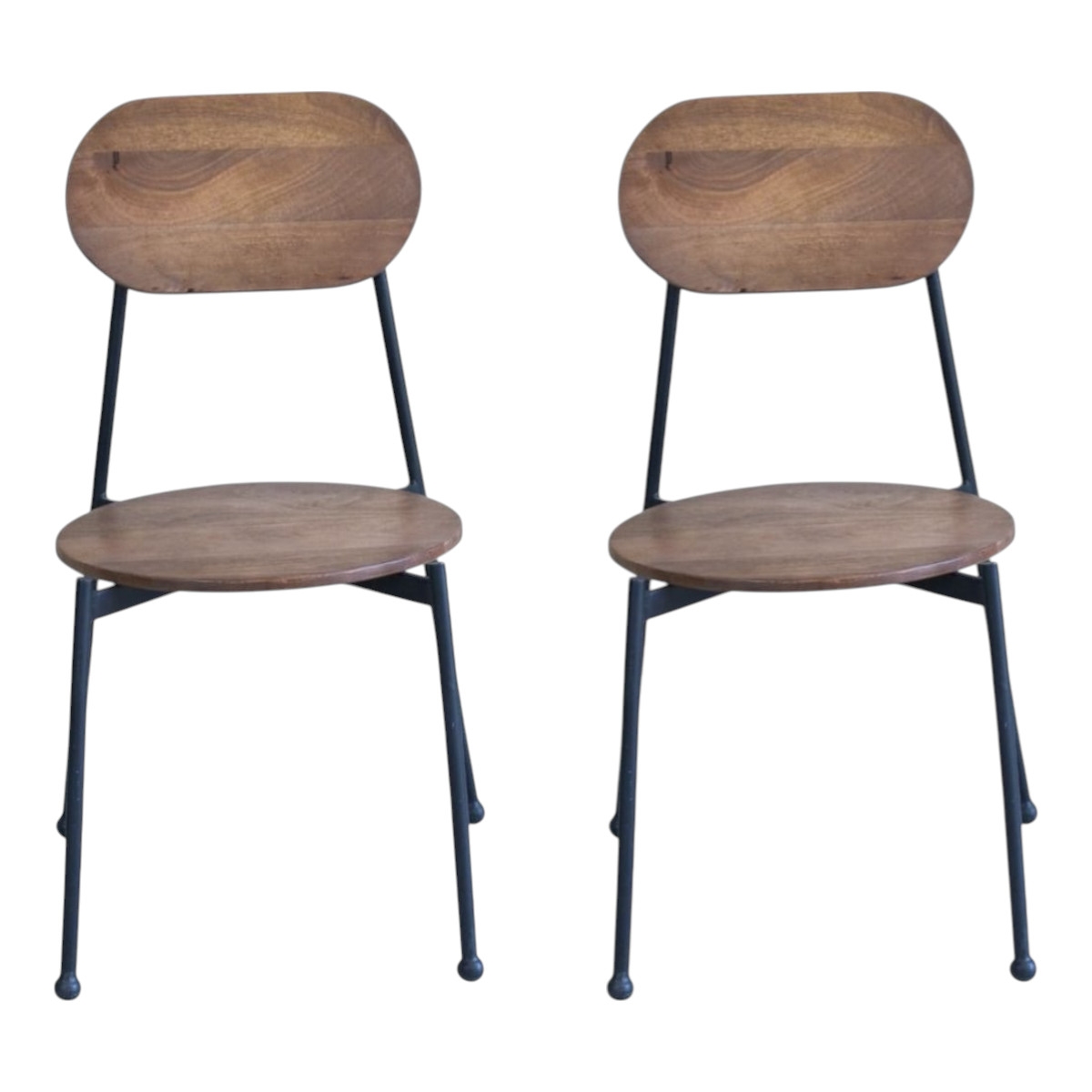Set of Two Metal and Wood King Louis Back Dining Side Chairs - Brown
