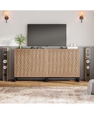 Sideboard Buffet Cabinet with Storage, 57.5" Farmhouse Coffee Bar Cabinet with 4 Doors & Shelves, Set of 2 Wood Credenza Buffet Table