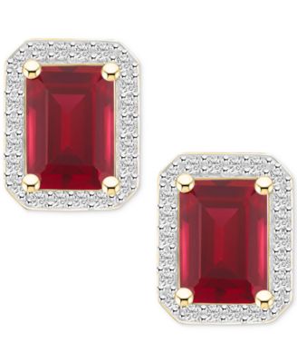Gemstone & Created White Sapphire Halo Stud Earrings (1/4 ct. t.w.) in 10k Yellow Gold