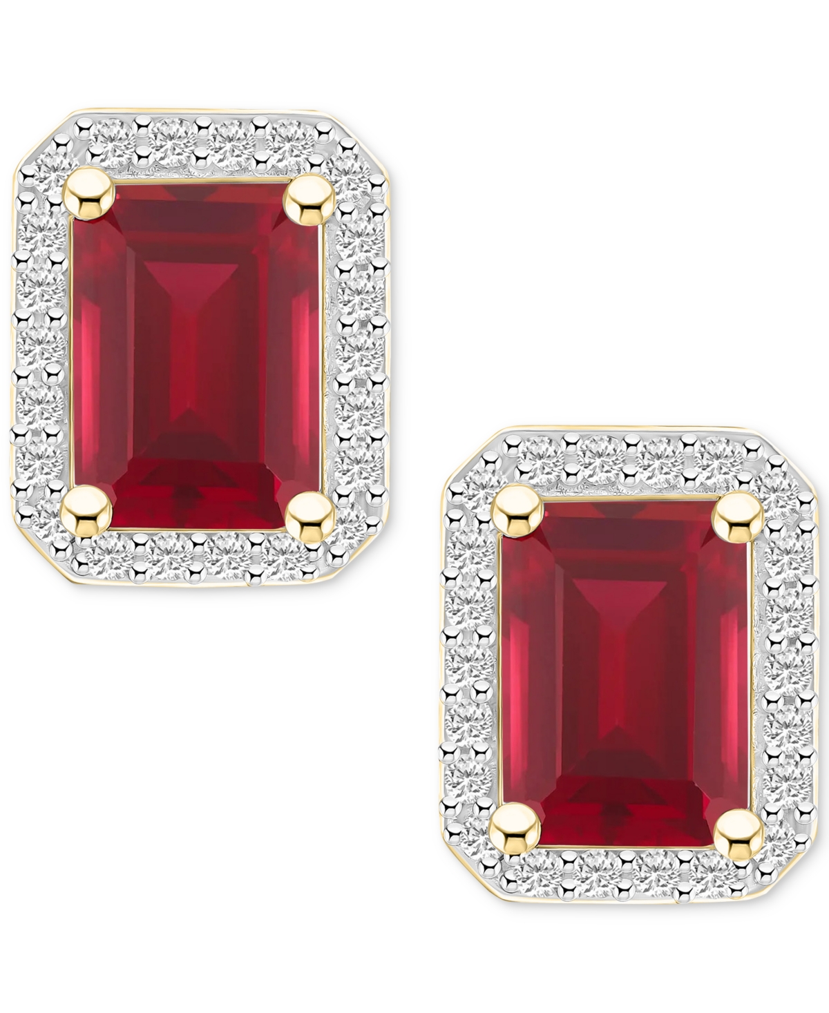 Macy's Gemstone & Created White Sapphire Halo Stud Earrings (1/4 Ct. T.w.) In 10k Yellow Gold In Multi