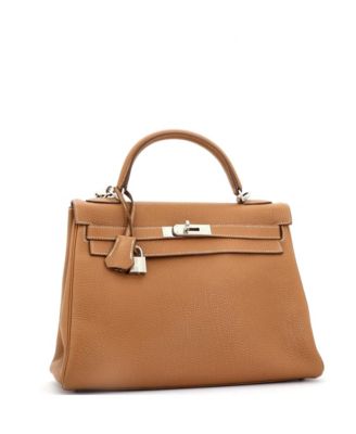 Pre-Owned Hermes Kelly 32 Handbag Brown Togo with Palladium Hardware