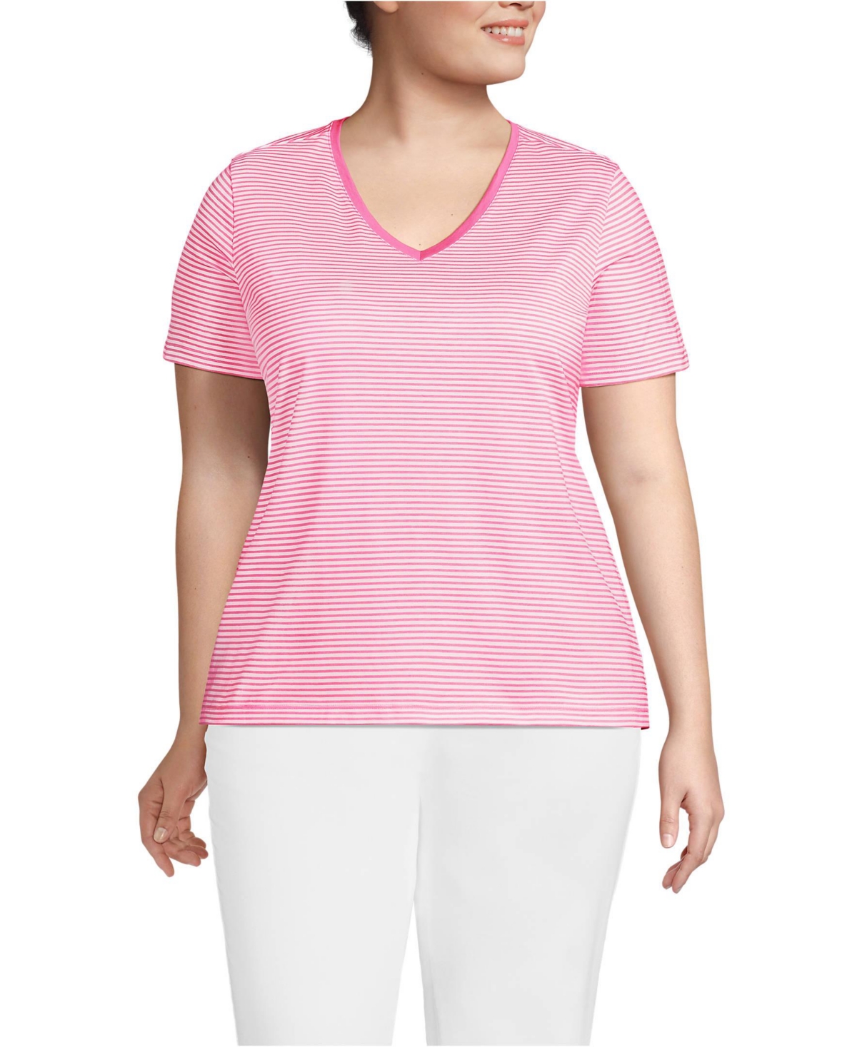 Plus Size Relaxed Supima Cotton V-Neck T-Shirt - Bright poppy
