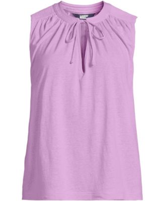 Women's Plus Size Linen Blend Notch Neck Swing Tank Top