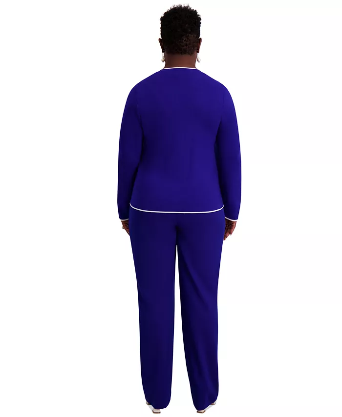 Round-Neck Long-Sleeve Button Front Cardigan, Regular & Plus - thumbnail 9