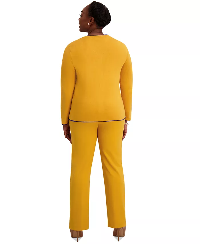 Round-Neck Long-Sleeve Button Front Cardigan, Regular & Plus - thumbnail 3