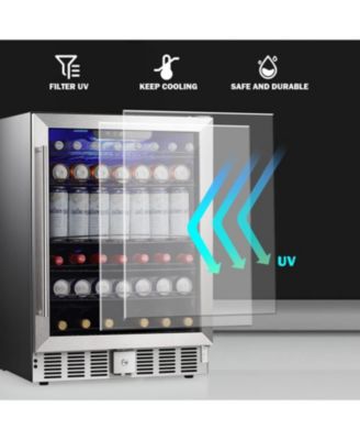 24" Wine Refrigerator, 5.1 Cu.Ft Beverage Cooler, Under Counter Stainless Steel Beverage Cooler with Glass Door