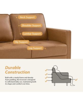 Drake Mid-century Modern Faux Leather Sofa with Movable Backrest Cushions