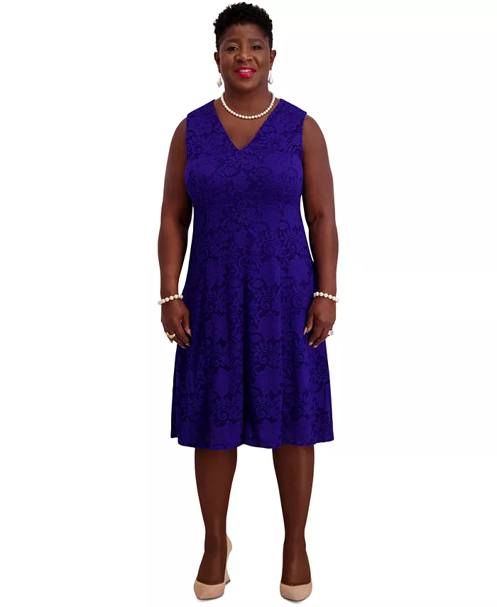 Women's Sleeveless Lace Fit & Flare Dress, Regular & Plus Sizes