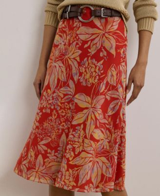 Women's Floral Crinkle Georgette Midi Skirt