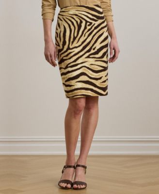 Women's Zebra-Print Linen-Cotton Pencil Skirt